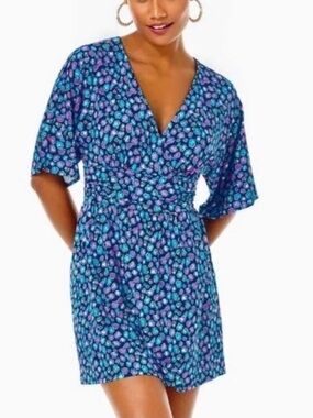 Lilly Pulitzer Parigi Knit Skort Romper Spotted in the Wild Blue Navy - Size L